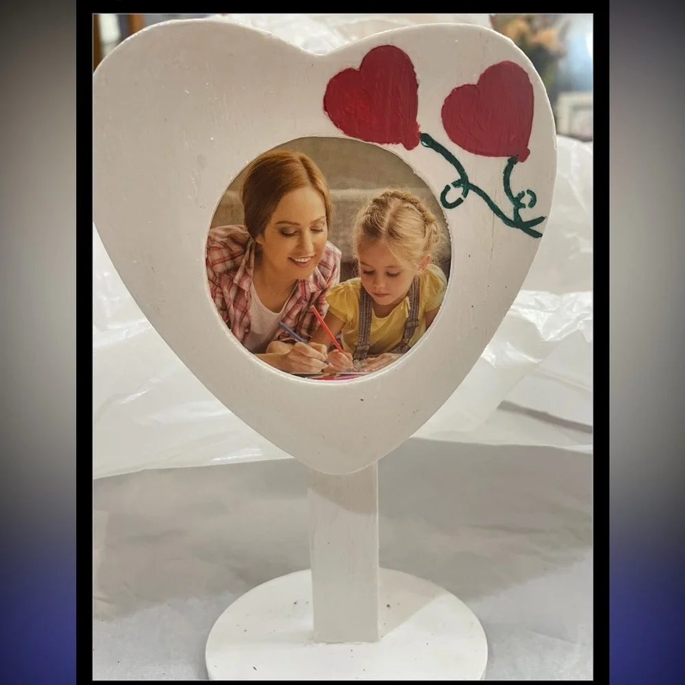 Handmade Heart-Shaped Photo Frame with Red Painted Heart Accents